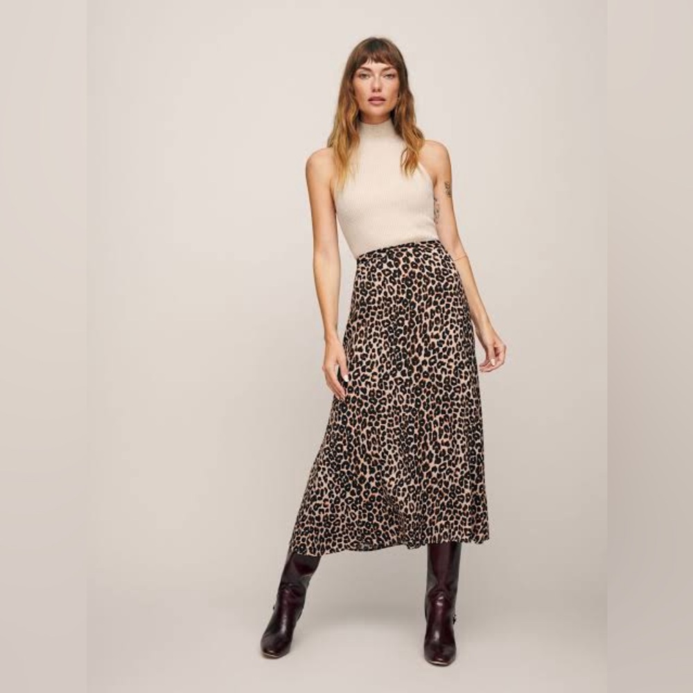 Reformation Bea Leopard Print Midi Skirt